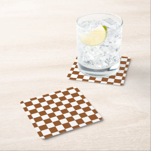 Posavasos Cuadrado De Papel Marrón y blanco controlados