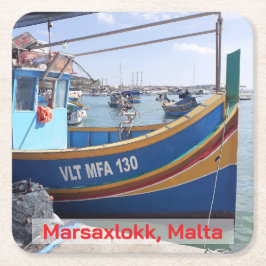 Posavasos Cuadrado De Papel Marsaxlokk Pescadores Barcos Malta