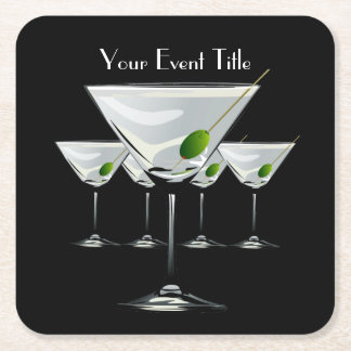 Posavasos Cuadrado De Papel Martini Cockatl Fiesta Evento Black Coaster