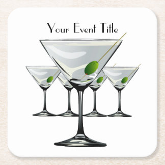Posavasos Cuadrado De Papel Martini Cockatl Fiesta Evento White Coaster