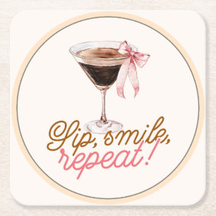 Posavasos Cuadrado De Papel Martini de Espresso "¡Bebe, sonríe, repite!" 