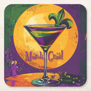 Posavasos Cuadrado De Papel Martini de Flor de Lis del Mardi Gras de Med Siglo