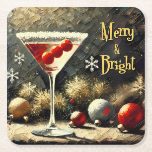 Posavasos Cuadrado De Papel Martini de Navidad de Cranberry Triple Retro 50s