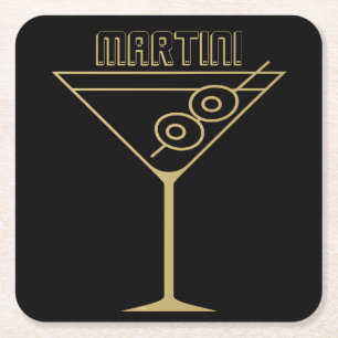 Posavasos Cuadrado De Papel Martini de Oliva Dorado Moderno de Mitad de Siglo 