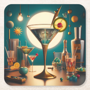 Posavasos Cuadrado De Papel Martini futurista de placa de circuito atómico