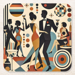 Posavasos Cuadrado De Papel Martinis Jazzy Abstractos y Fiesta de Cócteles Bai