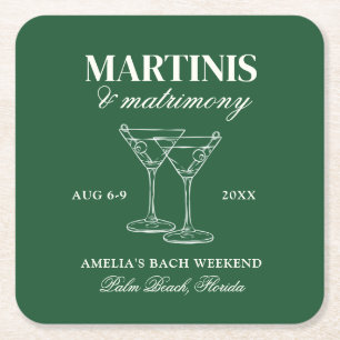Posavasos Cuadrado De Papel Martinis y Matrimonia Bachelorette Weekend