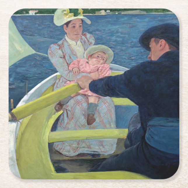 Posavasos Cuadrado De Papel Mary Cassatt - La Fiesta del barco (Anverso)