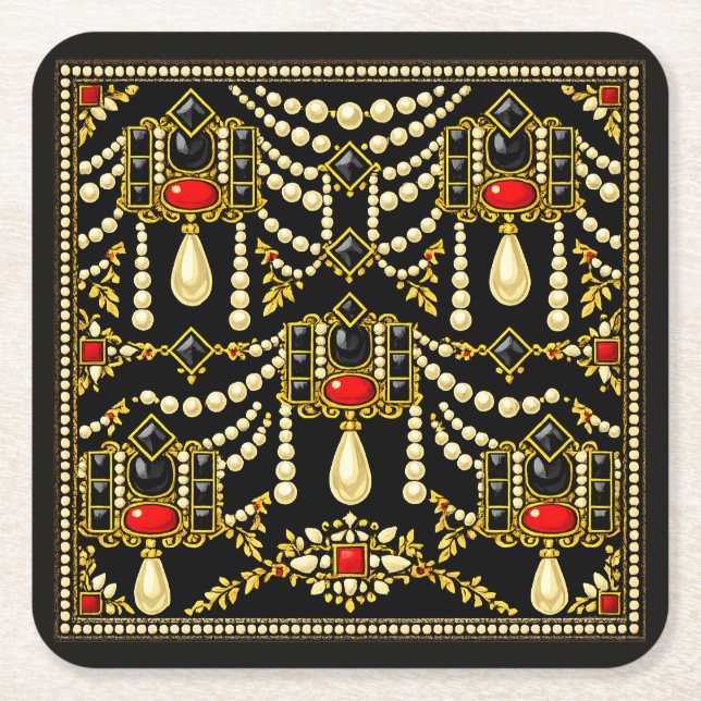 Posavasos Cuadrado De Papel Mary Queen of Scots Jewells Inspired Design  (Anverso)