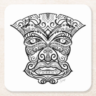 Posavasos Cuadrado De Papel Máscara de tiki blanco y negro
