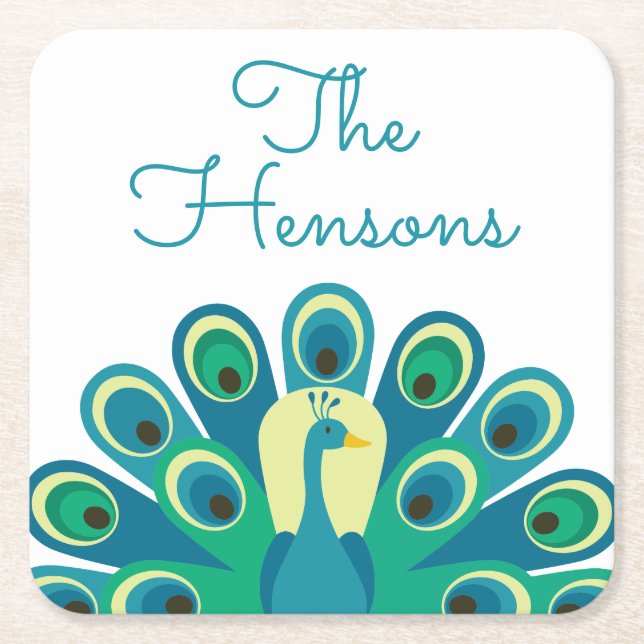 Posavasos Cuadrado De Papel Máscaras de papel personalizadas Cuate Peacock (Anverso)