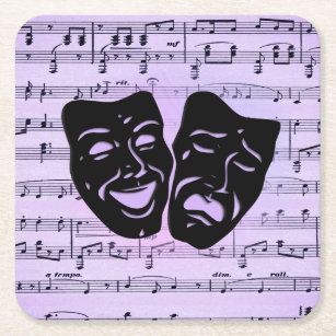 Posavasos Cuadrado De Papel Máscaras de teatro y música púrpura
