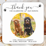 Posavasos Cuadrado De Papel Mascota Boda Moderno Elegante Foto De Guión Gracia<br><div class="desc">¡Gracias por celebrar a mis humanos! Añada el toque final a su boda con estos tiernos bodas de fotos personalizados. Perfecto para su boda después del fiesta y la recepción, y como favores matrimoniales para sus invitados. Personalizar estas galas de boda de perro fotográfico con tu foto boda favorita, foto...</div>