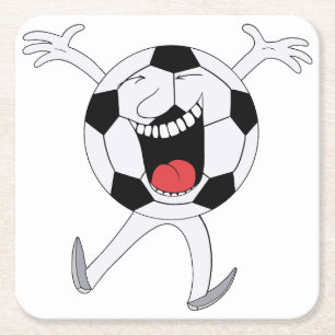Posavasos Cuadrado De Papel Mascota de Balón de Fútbol Sonriente