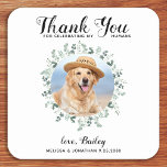 Posavasos Cuadrado De Papel Mascota personalizado Foto Boda de perro Eucalyptu<br><div class="desc">¡Gracias por celebrar a mis humanos! Añada el toque final a su boda con estos tiernos bodas de fotos personalizados. Perfecto para su boda después del fiesta y la recepción, y como favores matrimoniales para sus invitados. Personalizar estas galas de boda de perro fotográfico con tu foto boda favorita, foto...</div>