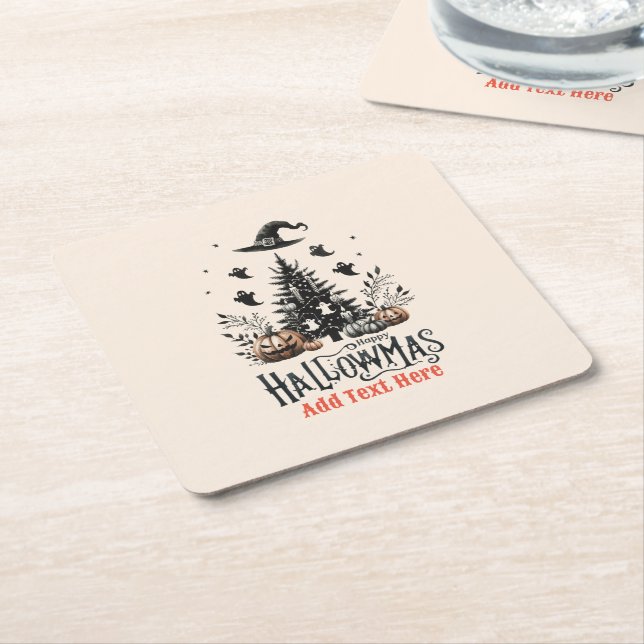 Posavasos Cuadrado De Papel Mashup Navidades de Halloween en Hallowmas (En perspectiva)