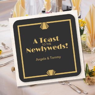 Posavasos Cuadrado De Papel Máster Boda Art Deco Gatsby personalizado