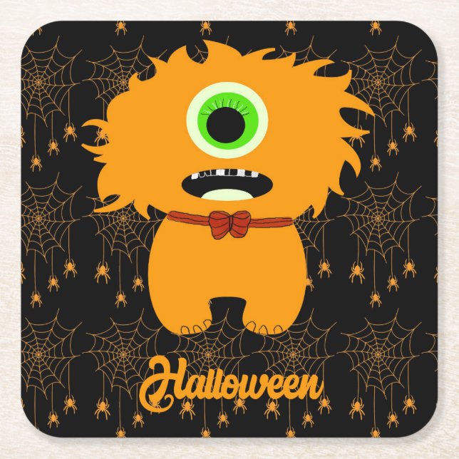 Posavasos Cuadrado De Papel Máster de Halloween para niños (Anverso)