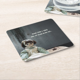 Posavasos Cuadrado De Papel Máster de papel de Halloween, espeluznante Miss Mu