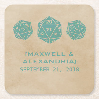 Posavasos Cuadrado De Papel Máster de papel de juego de dados Grunge D20 verde