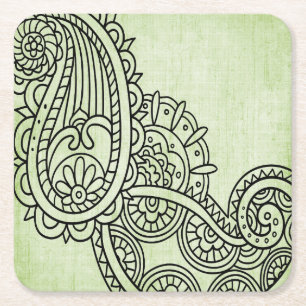 Posavasos Cuadrado De Papel Máster de papel Motif Green Mehndi