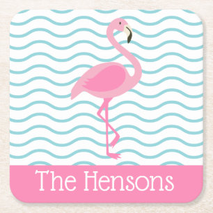 Posavasos Cuadrado De Papel Máster de papel personalizado Flamingo rosa