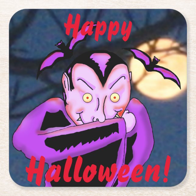 Posavasos Cuadrado De Papel Máster de vampiros de Halloween (Anverso)