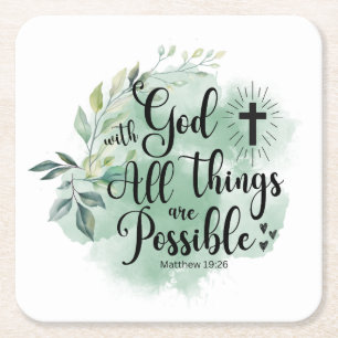 Posavasos Cuadrado De Papel Mateo 19:26 Con Dios todas las cosas Posible Hoja