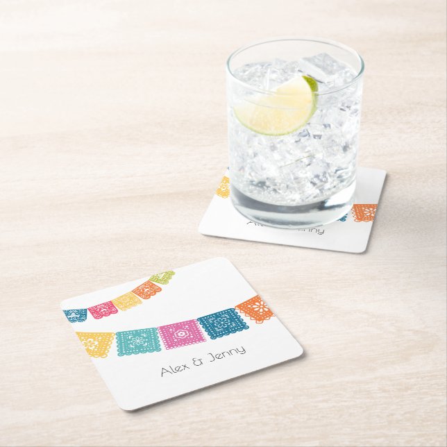 Posavasos Cuadrado De Papel Matrimonio - Boda Papel Picado Favor de la Boda (In situ)