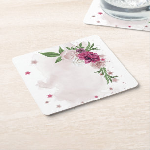 Posavasos Cuadrado De Papel mauve rosa flores blancas cuadrado botánico