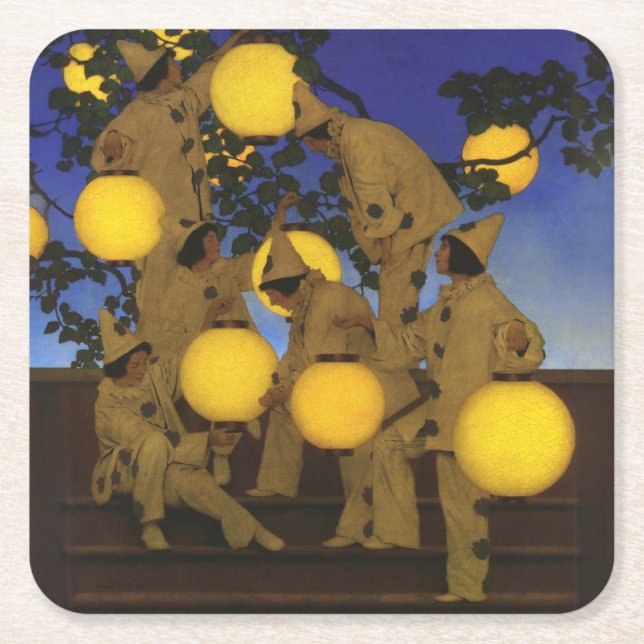 Posavasos Cuadrado De Papel Maxfield Parrish Los portadores de linternas 1908  (Anverso)