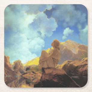 Posavasos Cuadrado De Papel Maxfield Parrish Mañana 1922 Nube Azul Arte Fino
