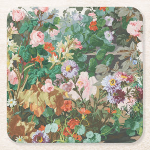Posavasos Cuadrado De Papel Máximo sueño floral oscuro vintage