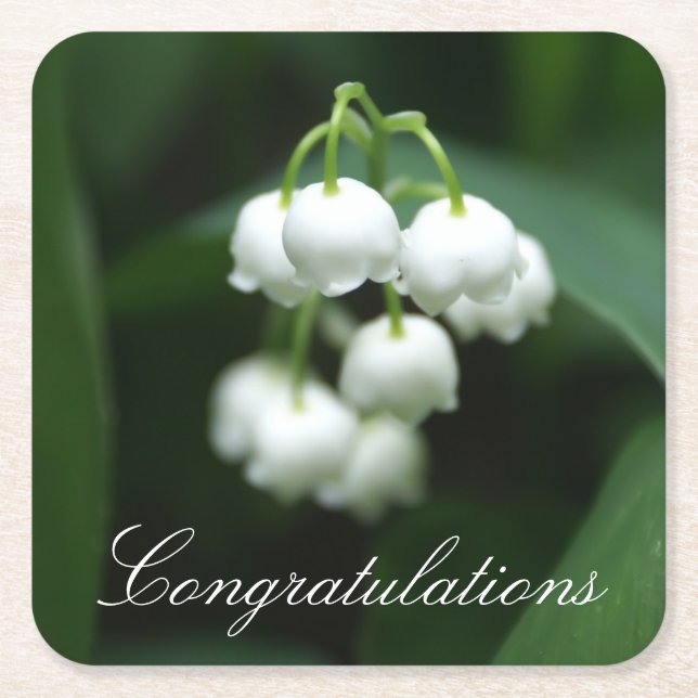 Posavasos Cuadrado De Papel Mayo de lirios blancos (Anverso)