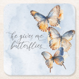 Posavasos Cuadrado De Papel Me Da Mariposas Blue Modern Bridal Shower