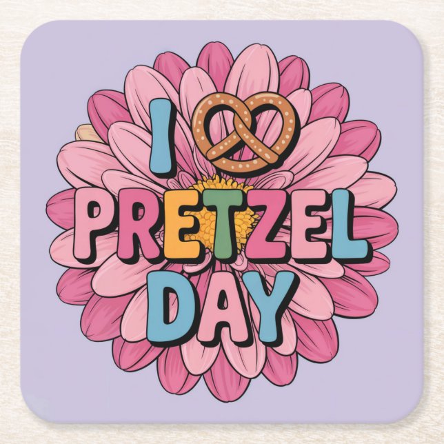 Posavasos Cuadrado De Papel Me Encanta El Juego De Pascuas Del Día De Pretzel (Anverso)