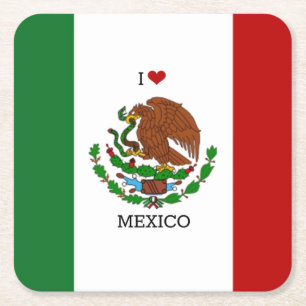 Posavasos Cuadrado De Papel me encanta méxico - bandera mexicana,