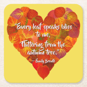 Posavasos Cuadrado De Papel Me Encanta Otoño—Corazón de hojas de águila roja 1