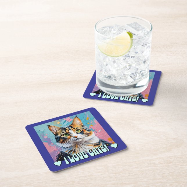 Posavasos Cuadrado De Papel ¡Me Encantan Los Gatos! (In situ)