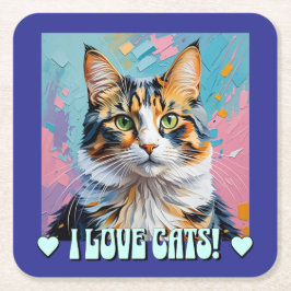 Posavasos Cuadrado De Papel ¡Me Encantan Los Gatos!