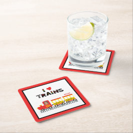 Posavasos Cuadrado De Papel Me encantan los trenes niños coloridos Fiesta de n