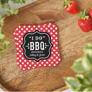 Posavasos Cuadrado De Papel Me Hago BBQ Gingham Rojo Boda