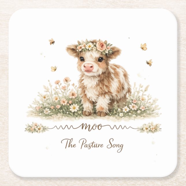 Posavasos Cuadrado De Papel Meadow Melody cow paper plates (Anverso)