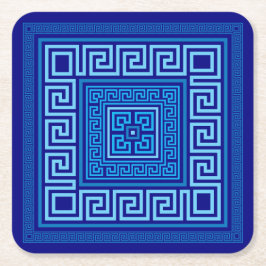 Posavasos Cuadrado De Papel Meander griego - Llave griega - tonos azules