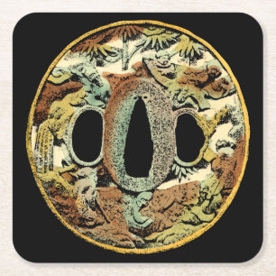 Posavasos Cuadrado De Papel Medallón asiático dorado por el estudio de Vision