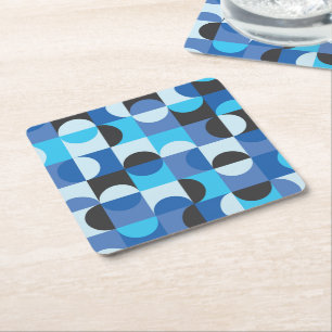 Posavasos Cuadrado De Papel Media Century Media Circles Blue Turqouise Black