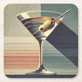 Posavasos Cuadrado De Papel Media Century Moderno 2 Olive Martini Cocktail Hou