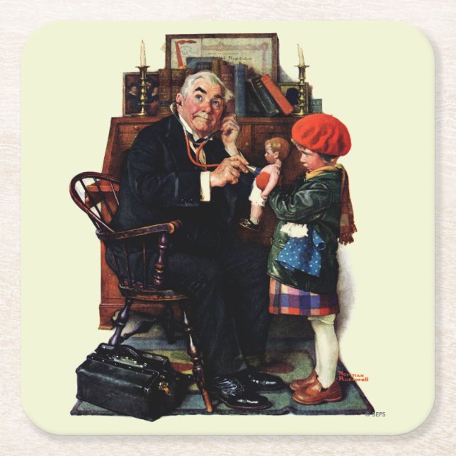 Posavasos Cuadrado De Papel Médica y muñeca (Anverso)