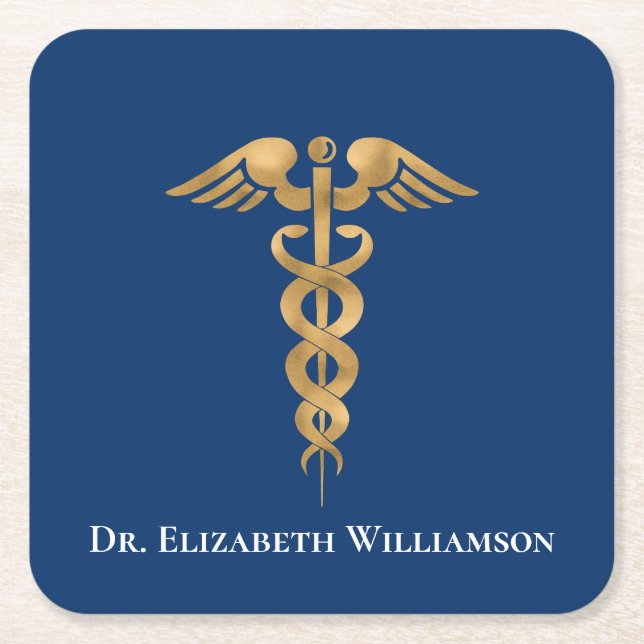 Posavasos Cuadrado De Papel Médico médico Caduceus (Anverso)