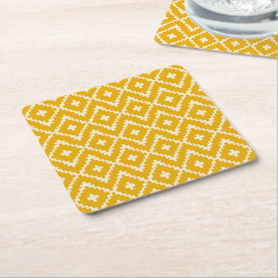 Posavasos Cuadrado De Papel Medina dorada: Geometría marroquí amarilla y andal